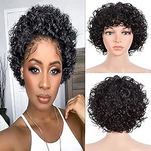 Brazilian Virgin Hair short Bob Curly Wave Human Hair Lace Front Wigs with Baby Hair Full Lace Wigs Natural Color for Black Women 7senwid 10inch 130% density lace front wig