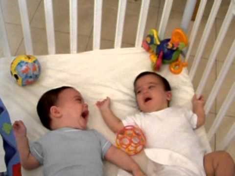 two babies crying (twins)