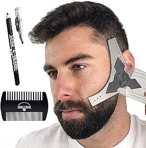 Beard Shaper & Beard Shaping Tool for Men, Beard Lineup Guide Template, Perfect for Styling and Edging, Includes Dual Action Beard Comb & Barber Pencil Liner