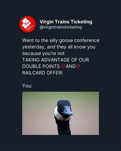 Less than 24hrs 🚨🚨​ Save 1/3 on train travel with a Railcard, AND get 2,000 extra Virgin Points when you buy it through us.​ PLUS earn double points on all train bookings with us on any journey, anywhere in Great Britain. ​ Terms apply. 👉 https://virg.in/4mykE7V | Virgin Trains Ticketing
