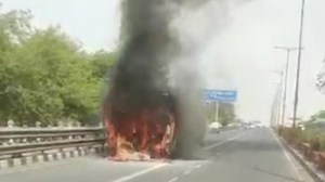 State-run DTC bus catches fire on Geeta Colony flyover, all passengers rescued
