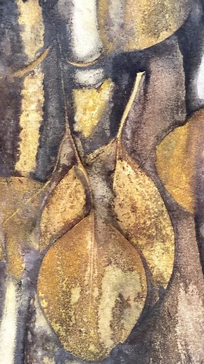 In the forest deep. Bark and leaf. My landscape. Deep botanical hues from eucalyptus bark and leaf. Botanical contact print on watercolour paper. | Paper Cloth Studio