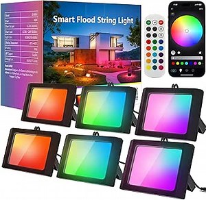 LED RGBW Outdoor Flood Lights, 36W Color Changing Landscape Lighting With APP & Remote Control, IP66 Waterproof for House Patio Yard Christmas (6-Pack)