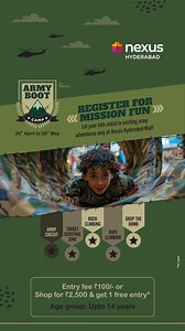 We’re calling all young recruits! Gear up for a secret mission at our Army Boot Camp! Dive into thrilling challenges and learn the ropes from the best. Come to Nexus Hyderabad and complete the mission to show the world your real mettle! Over to you, young captains! Tickets:- Pricing at Rs.100/- #AbHarDinKuchNaya #SomethingNewEveryday #NexusMalls #Nexus #NexusHyderabad #ArmyBootCamp | Nexus Hyderabad | Facebook