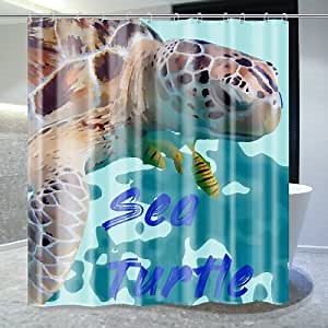Gelbchu Ocean Sea Turtle Theme Fabric Shower Curtain for Bathroom W 72 x H 72, 3D Blue Fabric Shower Curtain Decorative with 12 Hooks