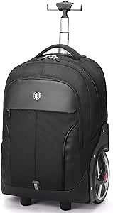Rolling Travel Backpack Large Wheeled Rucksack Laptop Trolley Black Carry Luggage (18 Inches)