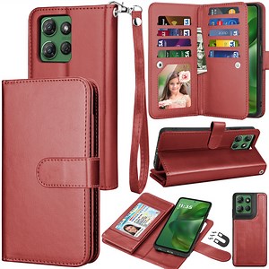 For Motorola Moto G Power 5G 2025 Wallet Case with Credit Card Holder for Women Men, Flip PU Leather Wallet Phone Case for Moto G Power 5G 2025, Tekcoo Detachable Magnetic Cover with Strap, Wine