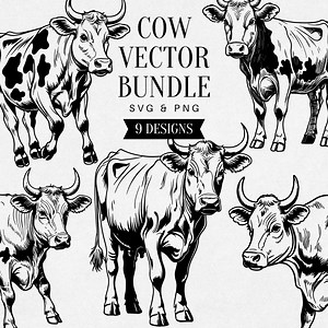Vintage Cow SVG Bundle, Realistic Farm Animal PNG Clipart, Cattle Illustration - Etsy