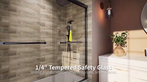 DeerValley 57" - 60" W x 58" H Double Sliding Tub Shower Door, Semi-Frameless Bathtub Shower Door with 1/4" Tempered Clear Glass, Matte Black