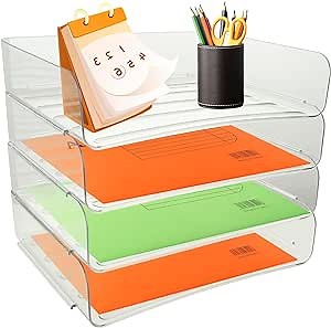 4PCS Stackable Clear Paper Trays Desktop Racks for Desk File, Plastic Letter Tray, Office Accessories Tray for Desktop, Anti-Skid Design A4 Paper Holder Supplies, Magazine, File Documents