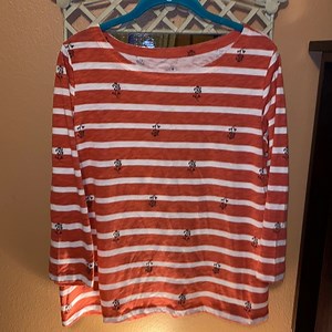 St. John’s Bay scoop neck orange striped T-shirt with blue flower