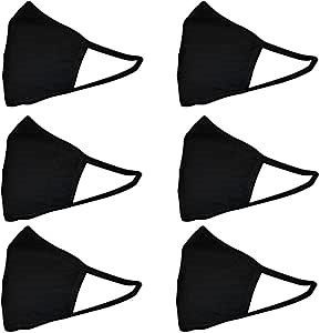 SAFE HANDLER 2 Ply Reusable Cotton Face Mask | Seamless Adult Washable Mask for Men or for Women, Protective Face Cover, Soft Breathable Jersey Fabric, BLACK (6 PACK)
