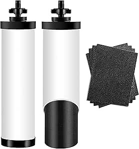 Ceramic Water Filter Element, Repeatable Cleaning Filters for Berkey Travel, Large, Royal, Crown Series Gravity-Fed Water Filters, Outer Ceramic and Inner Black Activated Carbon, Pack of 2