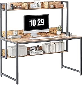 CubiCubi L Shaped Desk, 56.3 Inch Corner Computer Desk with Storage Shelves, Home Office Workstation for Study or Working, Deep Brown