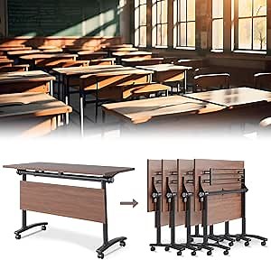 Conference Room Table,Folding Meeting Tables,Large Mobile Training Table with Silent Wheels,Flip Top Portable Seminar Tables for Offices,Classrooms,Training Room,Easy Assembly (10pack 55in)