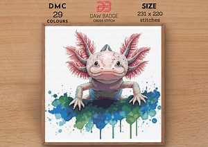 Axolotl Watercolor Cross Stitch Pattern: Reptile Animal Design (PDF) - Etsy