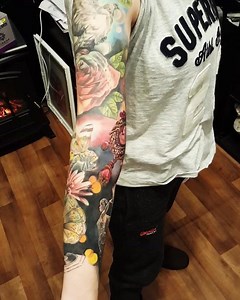One more session to go on this sleeve! Been such a fun project to work on, just the roses and touch ups throughout the Boom! Done #tattoo #tattoos | Broken Puppet