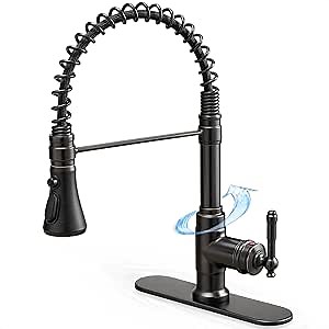 Oil Rubbed Bronze Kitchen Faucet 3 Hole or 1 Hole, 3-Function Pull-Down Sprayer Kitchen Faucets, Sink Faucet Kitchen, Single Handle Spring Kitchen Sink Faucet with Deck Plate for Farmhouse