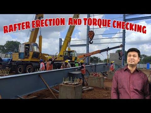 PEB rafter erection & bolt checking through torque machine 👷🏗️in construction site #structurework