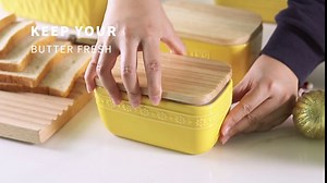 Porcelain Butter Dish with Lid for Countertop, Butter Dishes with Cover, Large Capacity, Perfect for East/West Butter (Yellow)