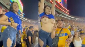 VIDEO: Soccer fan flashes her breasts to entire stadium in Mexico