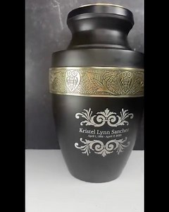 Personalized Adult Cremation Urn with Custom Engraved Name, Date and Headstone 2 Design Metal Aluminum Vessel for Ashes and Remains | Elite Collection with Gold Inlay | 200 Cubic Inch | Black
