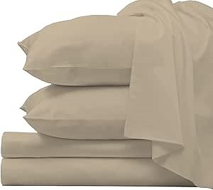 Pizuna Pure 100% Luxury Cotton Full Size Bed Sheets Set Simply Taupe, 1000 Thread Count Long Staple Cotton Sateen Thick Sheet & Pillowcase Set, Deep Sheets fits 15" (Combed Cotton Bed Sheets Set)