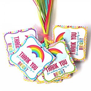 Rainbow Thank You Favor Tags by Adore By Nat - Girl Kids Children Birthday Baby Shower Party Gift Tags - Set of 12
