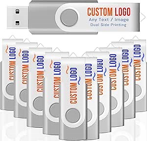 [100pcs] Custom Logo USB Flash Drive 4GB 100 Pack JBOS Bulk Personalized USB Drives with Your Logo Customized Promotional Thumb Drives with Brand Name/Site Address/Contact info - Grey