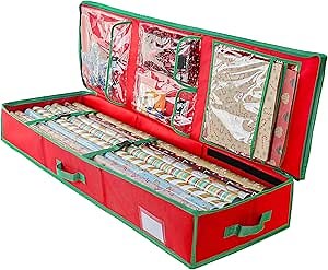 Wrapping Paper Storage Container, Gift Wrap Storage with Flexible Partitions and Pockets, 42" Durable 600D Oxford Fabric Gift Wrap Organizer and Under Bed Storage Bin - Fits 18-27 Rolls