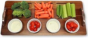 Koko Acacia Wood Serving Tray – Carved Wood Serving Tray – Rustic Platters for Serving Food, Cheese, Desserts - Wood Divided Tray - Fruit Tray, Veggie Tray, Snack Tray, Thanksgiving (18 x 8)