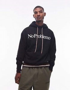 No Problemo logo cotton hoodie with contrast drawstrings in black | ASOS