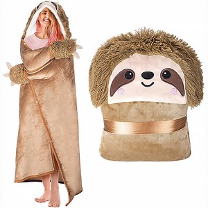 [Hot Item] Sloth Wearable Hooded Blanket for Adults Super Soft Warm Cozy Plush Flannel Fleece Throw Sherpa Hoodie Cloak Wrap