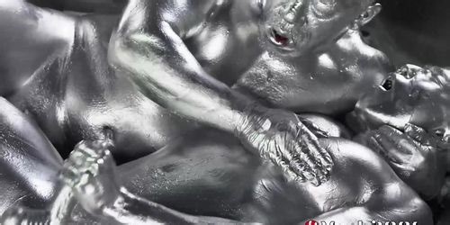 YOSHI XXX - Yoshi Kawasaki and daddy Shusaku are covered in silver paint while breeding intensly