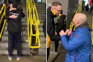Classy Dortmund fans congratulate and hug Rangers supporters after Europa loss