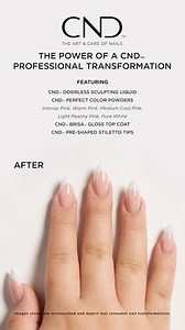 4.5K views · 18 reactions | Experience the power of a CND transformation. A great solution for challenged nails, CND Odorless Sculpting Liquid and Perfect Color Powders paired with CND Stiletto Tips can add length, build strength, and create beautiful long-lasting nails. Add a layer of Brisa Top Coat for extra shine and protection. #CNDifference | CND - Creative Nail Design | Facebook