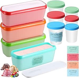 Blushtier 10 Pcs Ice Cream Storage Containers Reusable Plastic Storage Containers for Freezer 1.5 Quart 8 oz 6 oz Homemade Ice Cream Tubs with Silicone Lids Stackable for Gelato Yogurt Sorbet