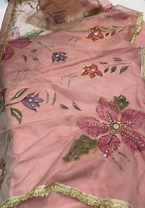 Organza Hand Painted Dupatta with Russian Silk Suit - Rs. 7000