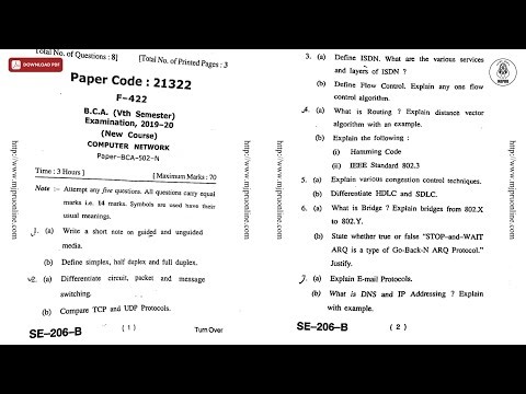 BCA 5TH SEM COMPUTER NETWORK 2020 | MJPRU