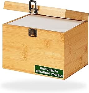 Lilithye Bamboo Box with 50 Disposable Face Towels Bamboo Storage Containers Disposable Facial Tissues Cube Boxes Dry Wipes Face Cleaning for Skin Care (with Cover)
