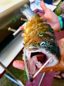 Crab and Chorizo Stuffed and Smoked Trout | GrillinFools.com