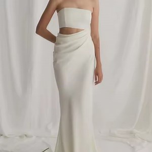 Custom Women Clothing Summer Strapless Maxi Dress with Side Waist Elegant White Cut-out Evening Bridal Wedding Gown