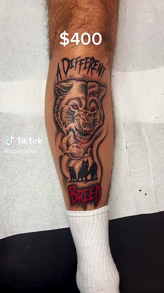 Unique Wolf Tattoo Designs for Calf