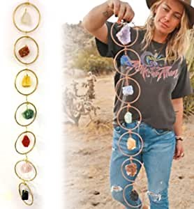 Raw Crystal 7 Chakra Gemstone Wall Decor – Meditation Hanging Decorative Gemstones Ornament Natural Reiki Spiritual Gifts for Mom Grandma Mothers Day Wall Art for Bedroom Home Apartment Living Room