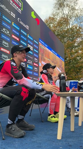 A big sigh of relief 😮‍💨 Marine Cabirou’s wait in the hot seat is over as she watches Myriam Nicole finish 3rd to confirm the victory for herself 🙌 🏁 Women’s Elite UCI DHI World Cup Qualification📍Mont-Sainte-Anne, Canada 🔵 presented by events.com | WHOOP UCI Mountain Bike World Series