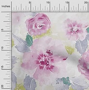 oneOone Cotton Poplin Fabric Watercolor Leaves & Peony Floral Print Sewing Fabric BTY 56 Inch Wide