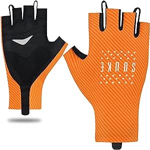Souke Sports Cycling Gloves Road Bike Padded Half Finger Gloves Biking Bicycle Breathable Shock-Absorbing Gloves for Men Women(Orange,Large)