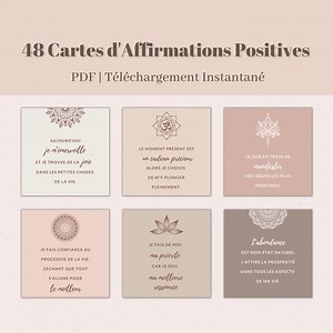 48 Cartes d’affirmations positives en français | PDF imprimable | Gratitude, Confiance, Méditation, Manifestation | Citations inspirantes - Etsy France