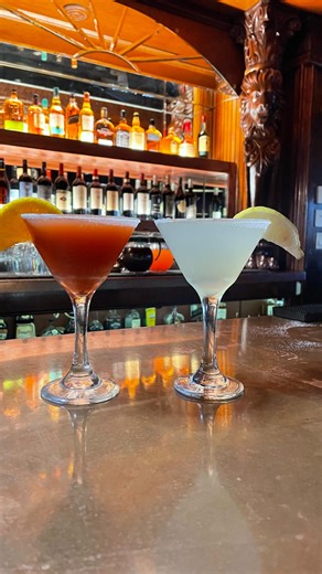 After work drinks with your coworkers. Date night. Girls night. Boys night. Birthday celebration. There are endless reasons to go to your local OSF for a speciality Handcrafted Cocktail (or two!). Shown here are some fan favorites- the Lemon Drop and Strawberry Pomegranate Drop🍸🍋 Find a trolley near you at OSF.com #oldspaghettifactory | The Old Spaghetti Factory