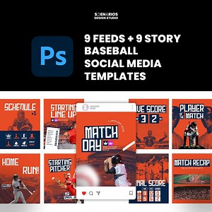 Baseball Social Media Templates | Orange Design, Photoshop (PSD) - Etsy Australia
